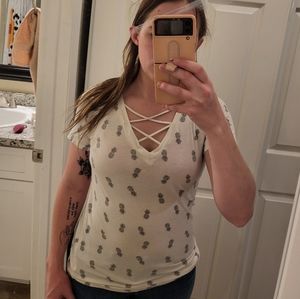 Cross V Neck Soft Pineapple Tee